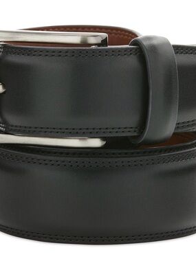 Perry Ellis Black Leather Dress Belt with Silver Buckle